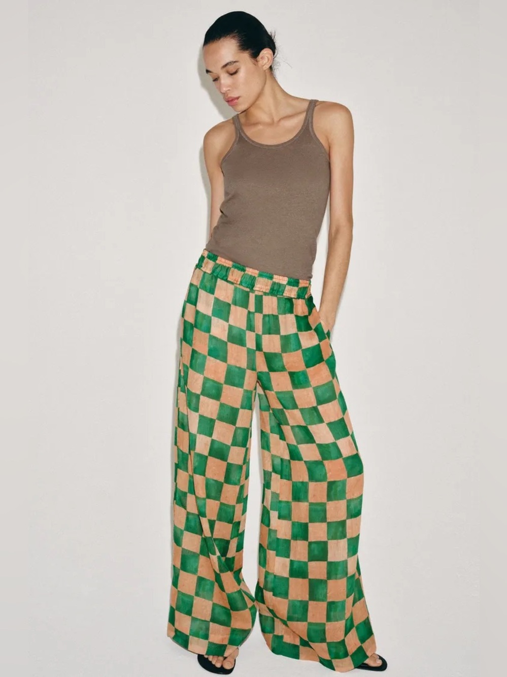NWT Zara Woman Bloggers Fav RAMIE PLAID PALAZZO PANTS ZW COLLECTION Size L Large